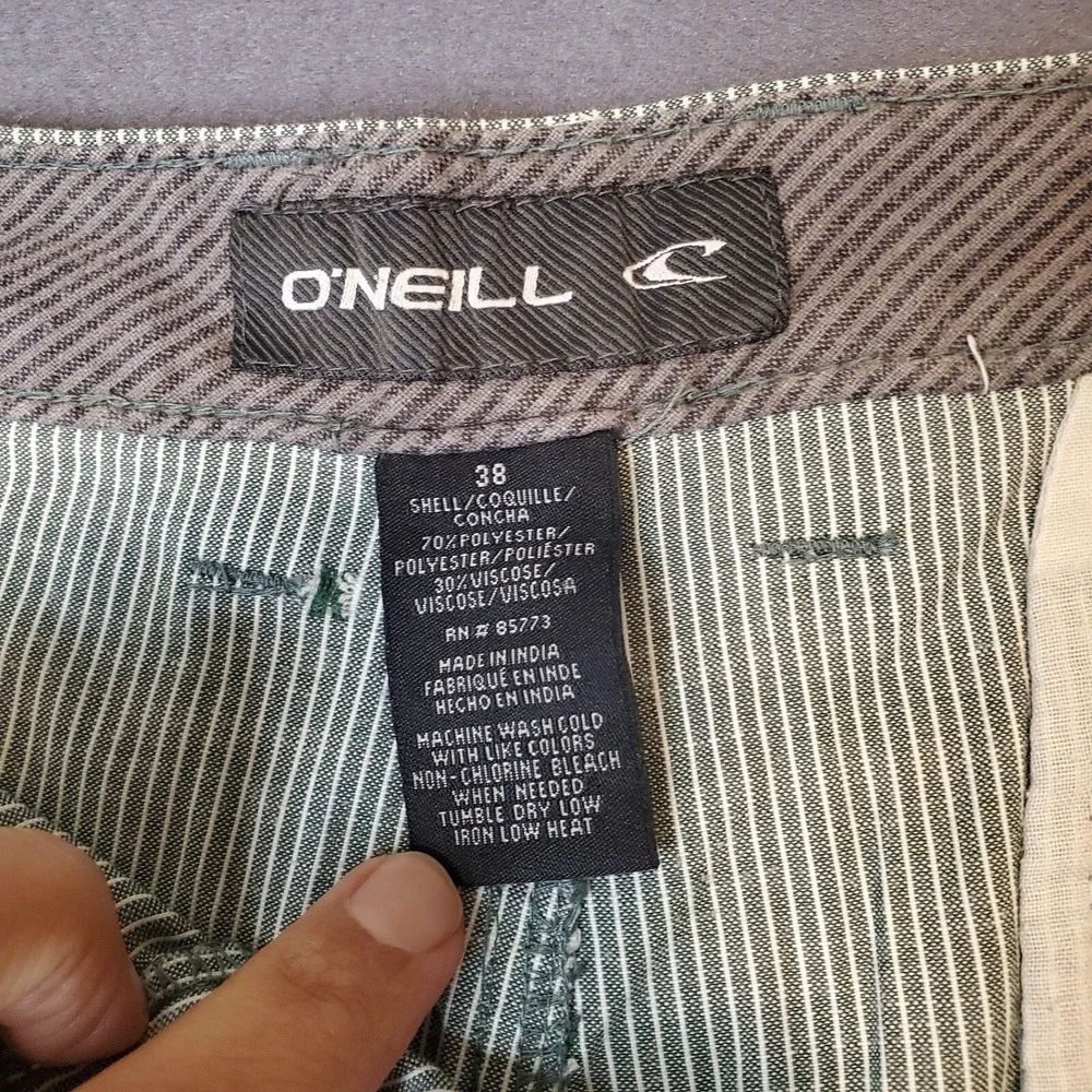 O'Neill Mens 38 Green Striped Flat Front Chino‎ Style Shorts Golf Beach Preppy
